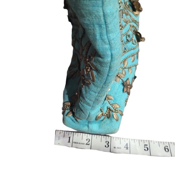 Moyna Beaded Textile Purse Handbag, Teal, Gold Beads - Picture 12 of 12